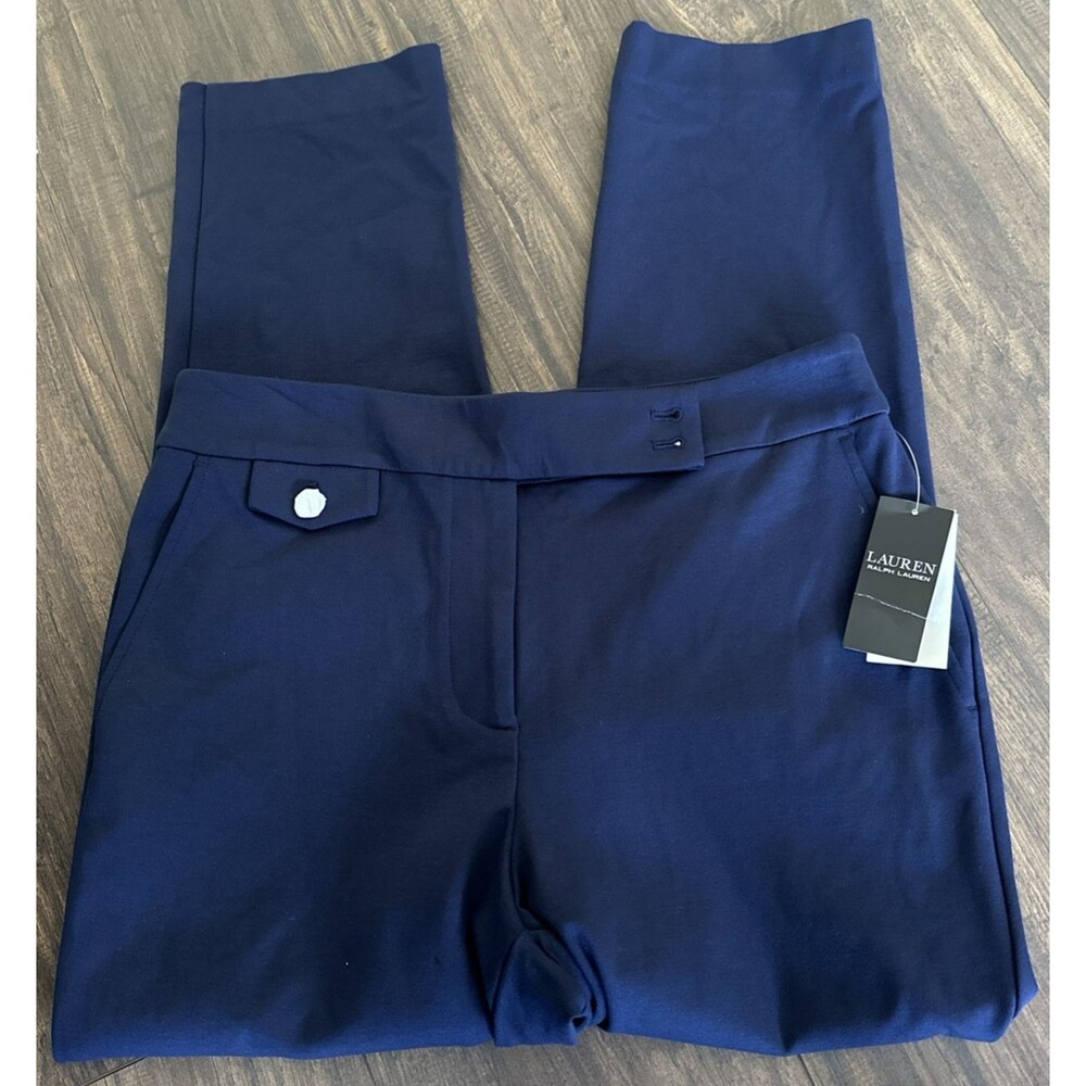 Lauren Ralph Lauren Women's Ponte Ankle Straight Leg Pants Navy Blue Size L - Picture 10 of 14